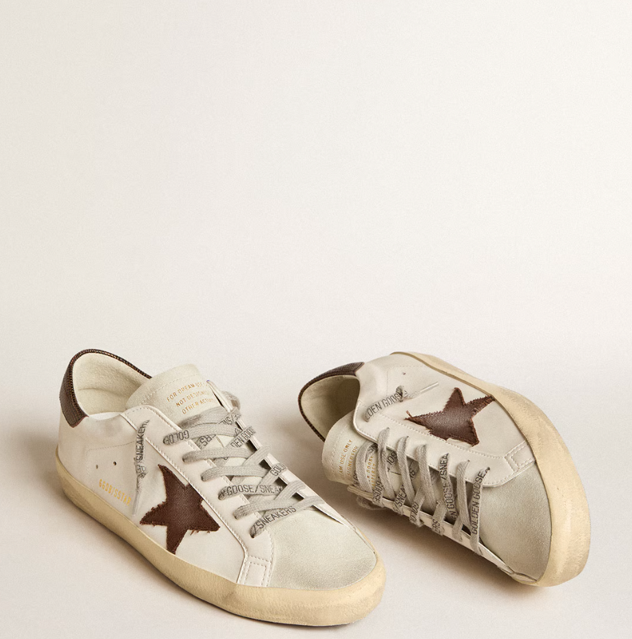 Super-Star bio-based con stella in canvas e talloncino in pelle marrone scuro "ULTIMI PEZZI"