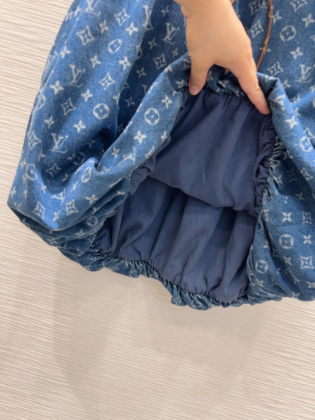 LV 25 Both Muscular Soft Elastic Waist Denim Dress Blue Cotton