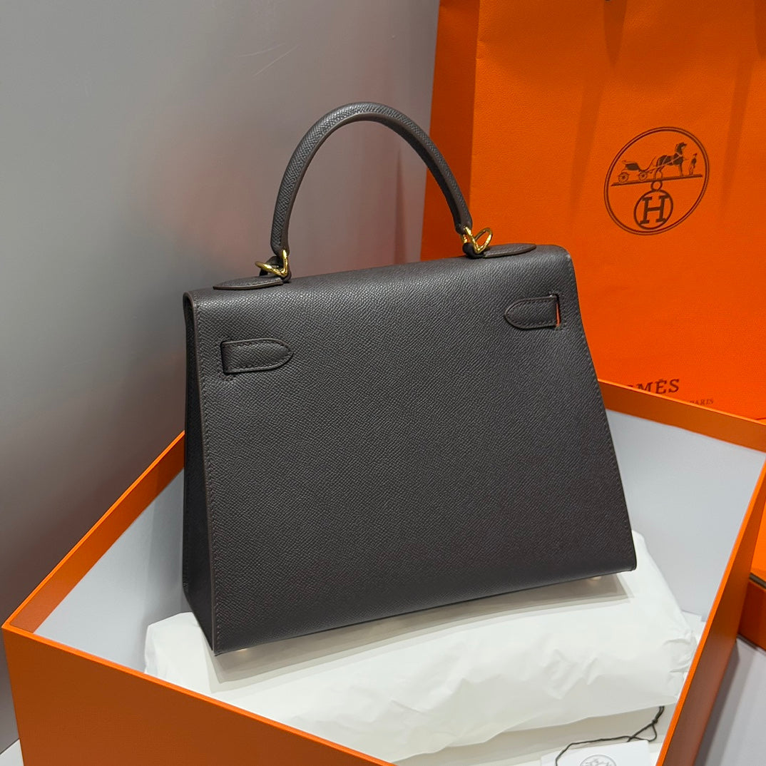 Hermes Kelly Bag Ebony Gold Epsom Leather