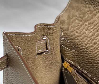 Hermes Kelly 25 Bag Etoupe Gold Epsom Leather 249823