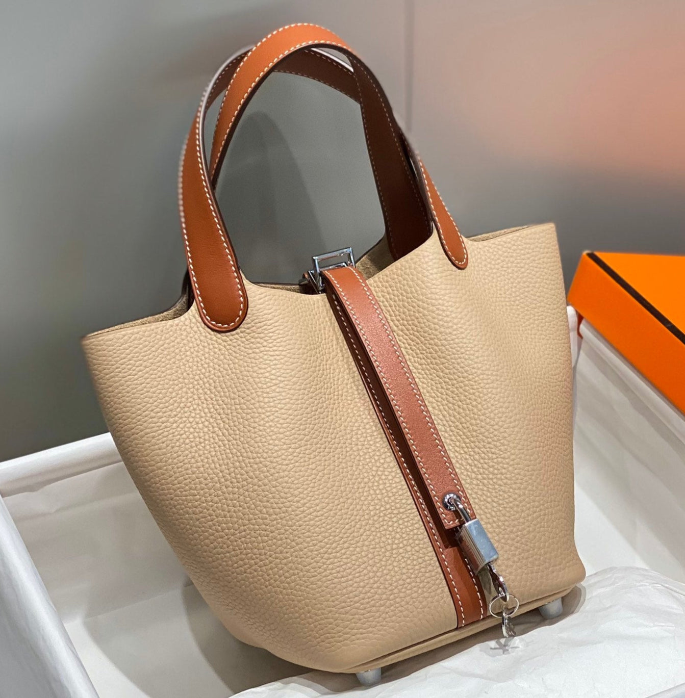 Hermes Picotin Lock 18 Beige mix Brown Togo Leather 255565