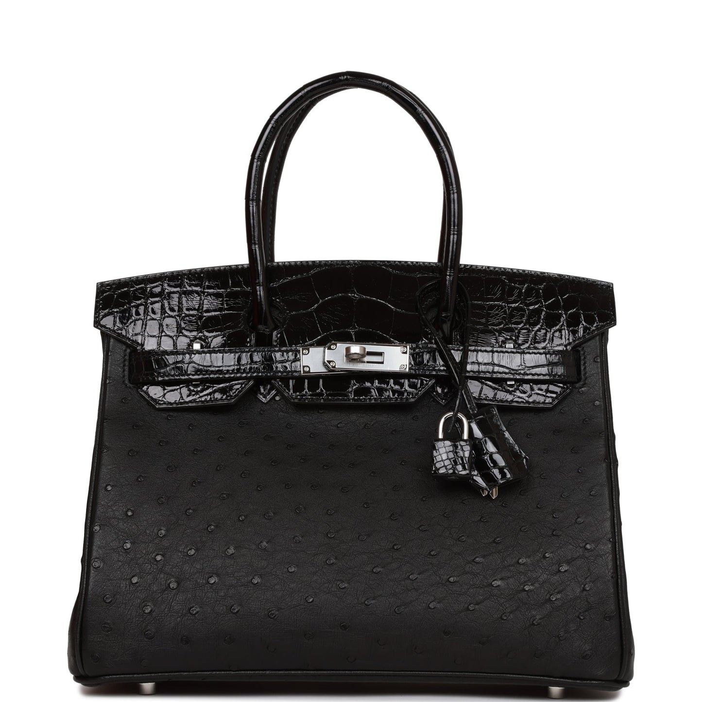 Hermes Birkin 30 Black Matte  Alligator and Ostrich Touch Palladium Hardware