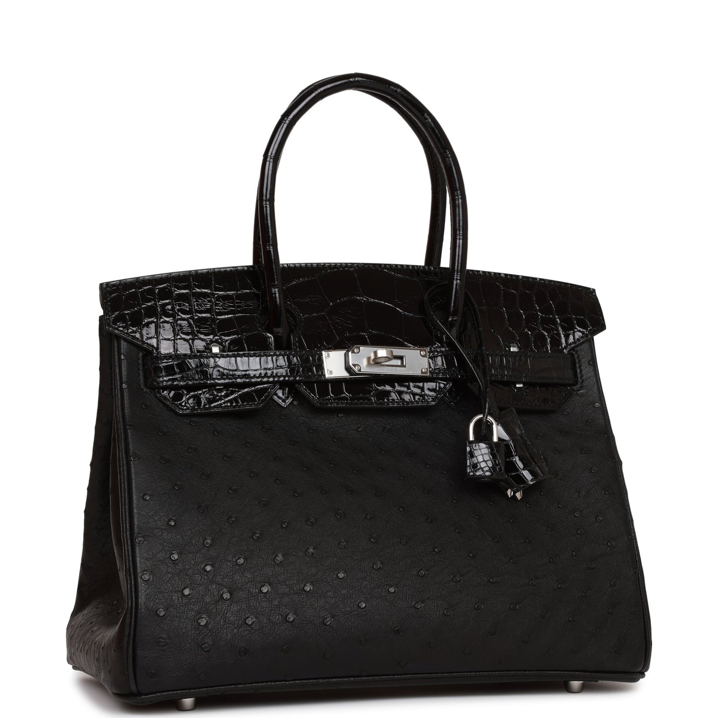 Hermes Birkin 30 Black Matte  Alligator and Ostrich Touch Palladium Hardware