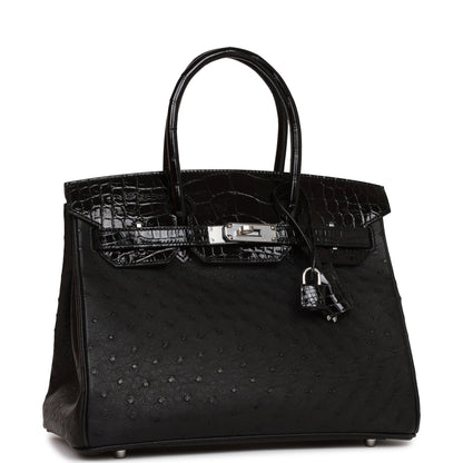 Hermes Birkin 30 Black Matte  Alligator and Ostrich Touch Palladium Hardware