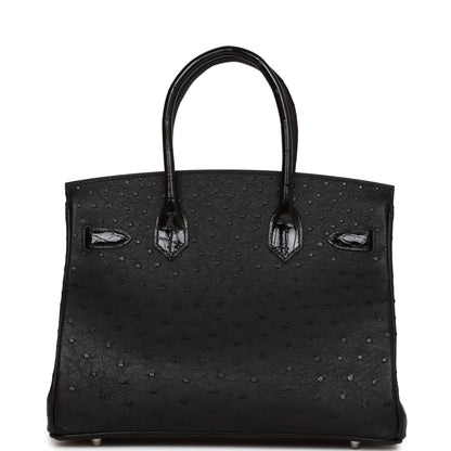 Hermes Birkin 30 Black Matte  Alligator and Ostrich Touch Palladium Hardware