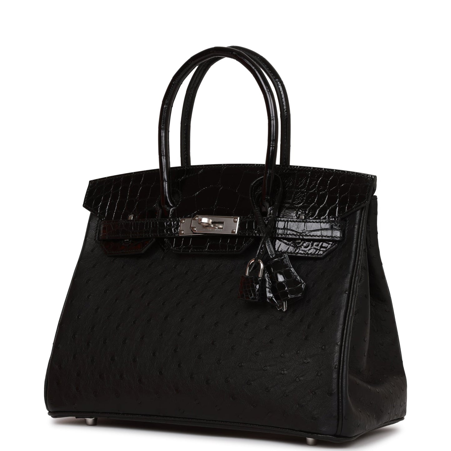 Hermes Birkin 30 Black Matte  Alligator and Ostrich Touch Palladium Hardware