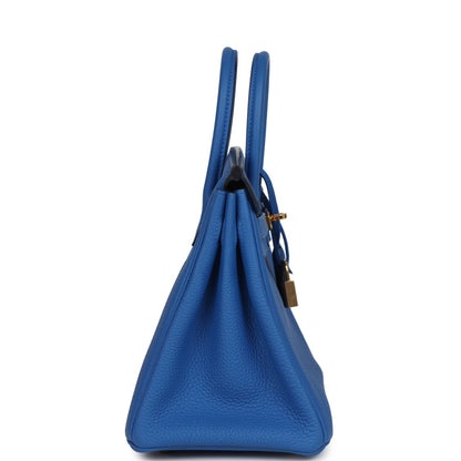 Pre-owned Hermes Birkin 25 Bleu Zellige Togo Gold Hardware