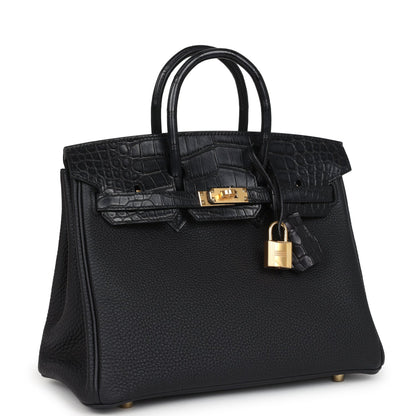 Hermes Birkin 25 Black Matte Alligator and Togo Touch Gold Hardware