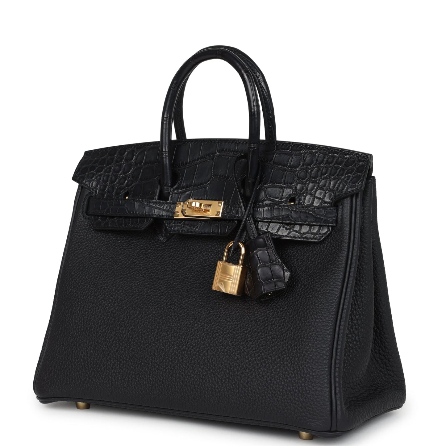 Hermes Birkin 25 Black Matte Alligator and Togo Touch Gold Hardware