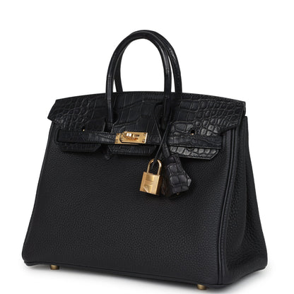 Hermes Birkin 25 Black Matte Alligator and Togo Touch Gold Hardware