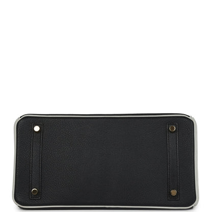 Pre-owned Hermes Special Order (HSS) Birkin 30 Black and Gris Perle Chevre Mysore Brushed Gold Hardware