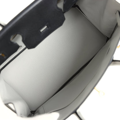 Pre-owned Hermes Special Order (HSS) Birkin 30 Black and Gris Perle Chevre Mysore Brushed Gold Hardware