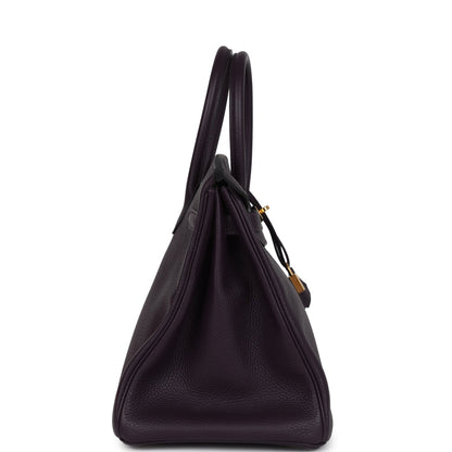 Pre-owned Hermes Birkin 35 Raisin Clemence Gold Hardware