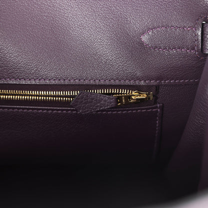 Pre-owned Hermes Birkin 35 Raisin Clemence Gold Hardware
