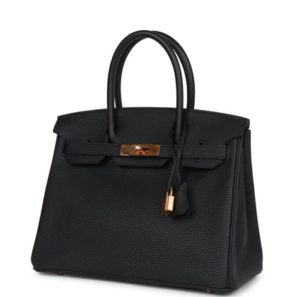 Pre-owned Hermes Birkin 30 Black Togo Rose Gold Hardware