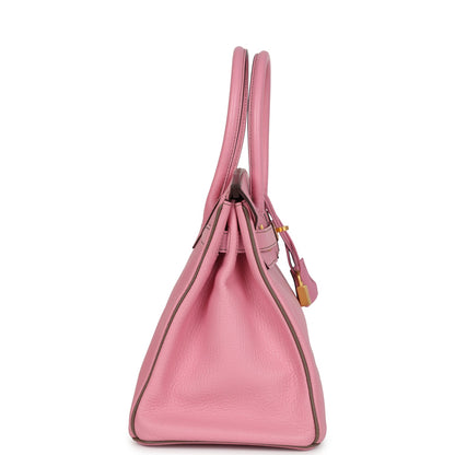 Pre-owned Hermes Special Order (HSS) Birkin 30 Bubblegum Verso Chèvre Brushed Gold Hardware