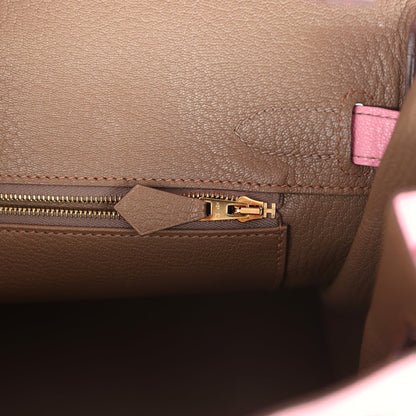 Pre-owned Hermes Special Order (HSS) Birkin 30 Bubblegum Verso Chèvre Brushed Gold Hardware