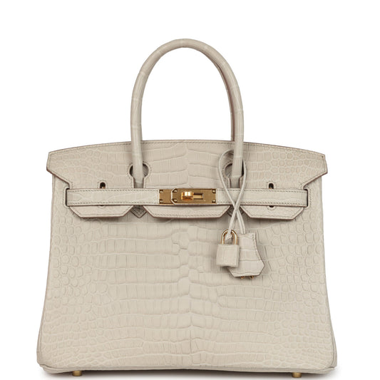 Pre-owned Hermes Birkin 30 Beton Matte Porosus Crocodile Gold Hardware