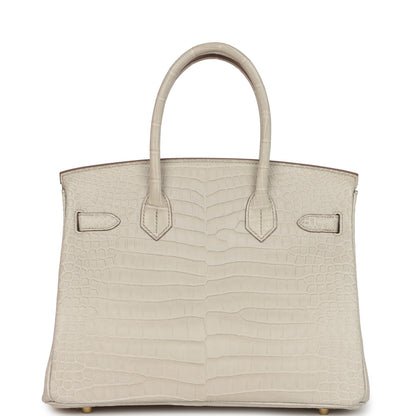 Pre-owned Hermes Birkin 30 Beton Matte Porosus Crocodile Gold Hardware
