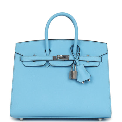 Hermes Birkin Sellier 25 Celeste Epsom Palladium Hardware