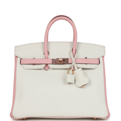 Hermes Special Order (HSS) Birkin 25 White and Rose Sakura Clemence Rose Gold Hardware