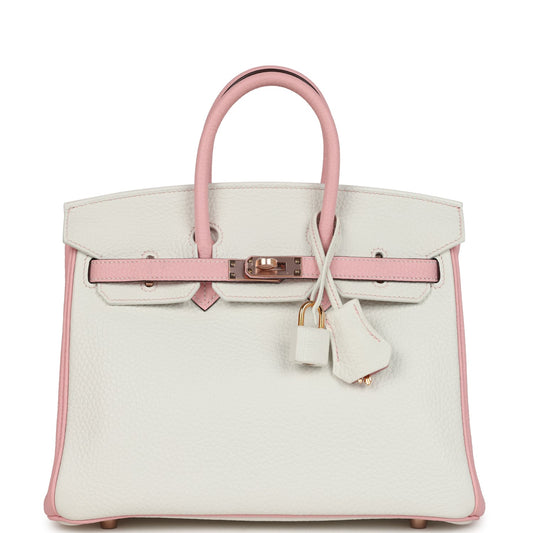 Hermes Special Order (HSS) Birkin 25 White and Rose Sakura Clemence Rose Gold Hardware