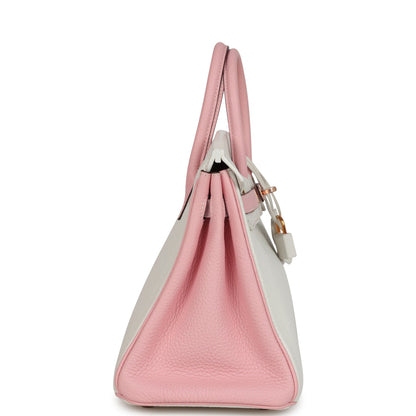 Hermes Special Order (HSS) Birkin 25 White and Rose Sakura Clemence Rose Gold Hardware