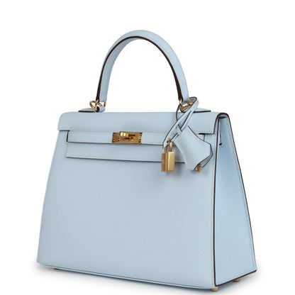 Hermes Kelly Sellier 25 Bleu Brume Epsom Gold Hardware