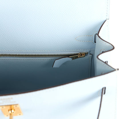 Hermes Kelly Sellier 25 Bleu Brume Epsom Gold Hardware
