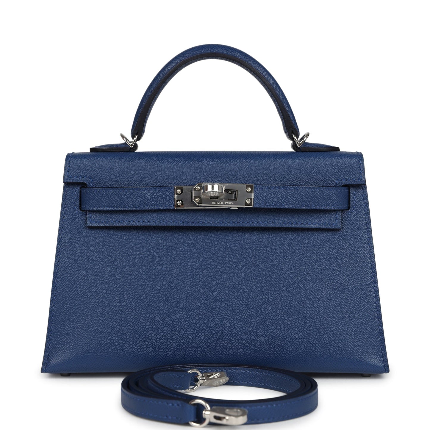 Hermes Kelly Sellier 20 Bleu Tie Madame Palladium Hardware