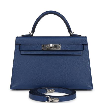 Hermes Kelly Sellier 20 Bleu Tie Madame Palladium Hardware
