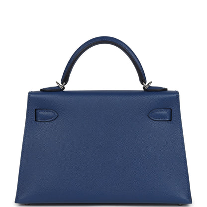 Hermes Kelly Sellier 20 Bleu Tie Madame Palladium Hardware