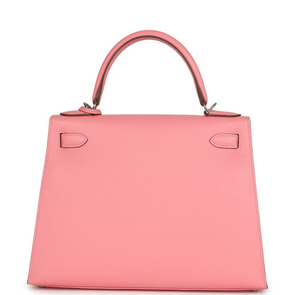 Pre-owned Hermes Kelly Sellier 28 Rose Confetti Epsom Palladium Hardware