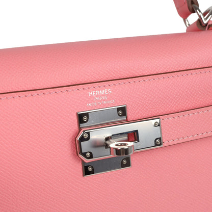 Pre-owned Hermes Kelly Sellier 28 Rose Confetti Epsom Palladium Hardware