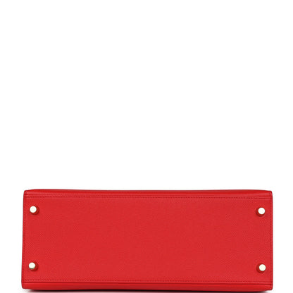 Pre-owned Hermes Kelly Sellier 28 Rouge De Coeur Epsom Gold Hardware