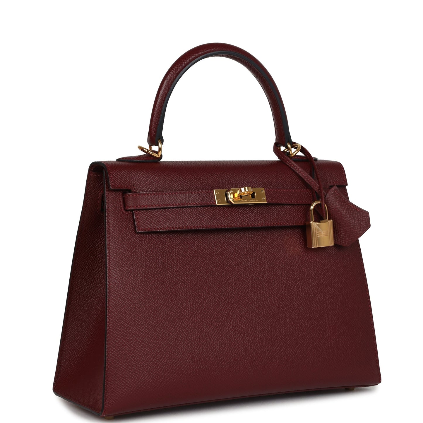 Pre-owned Hermes Kelly Sellier 25 Rouge H Epsom Gold Hardware