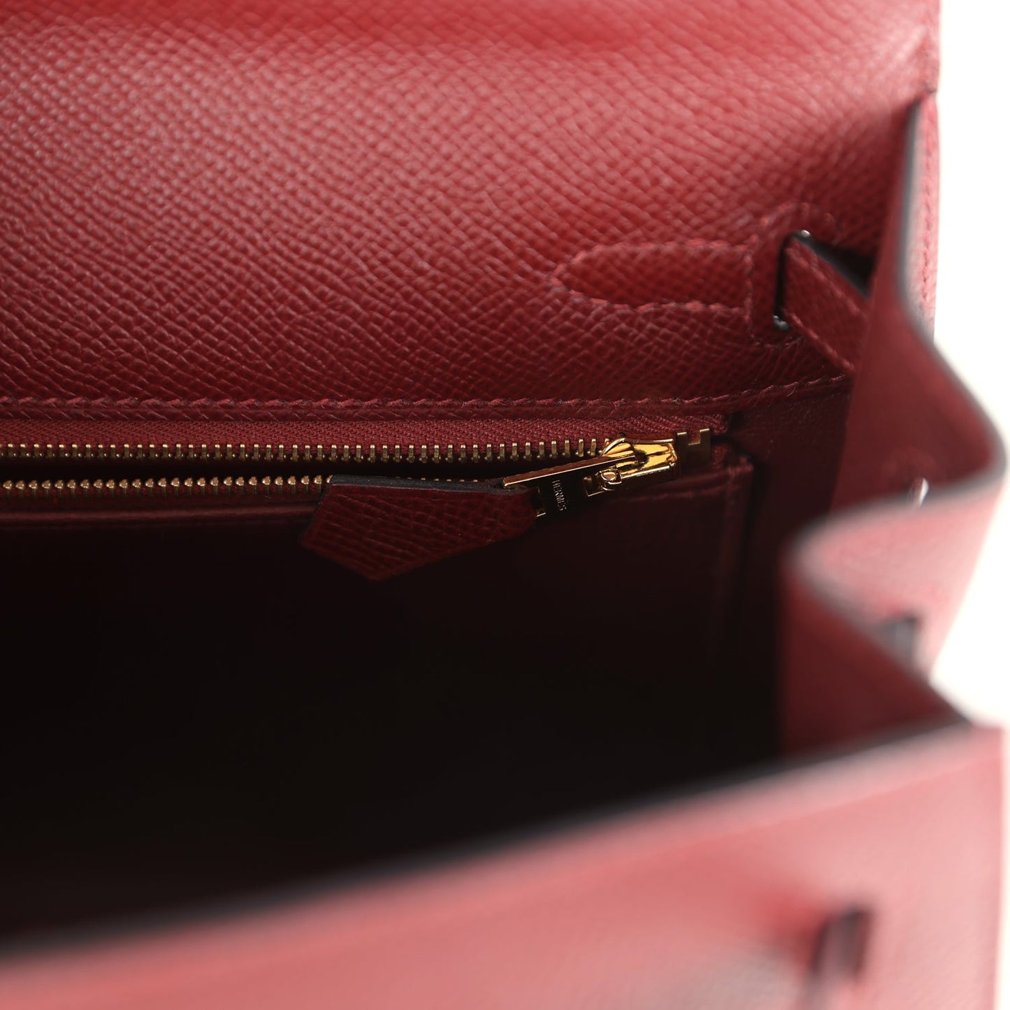 Pre-owned Hermes Kelly Sellier 25 Rouge H Epsom Gold Hardware