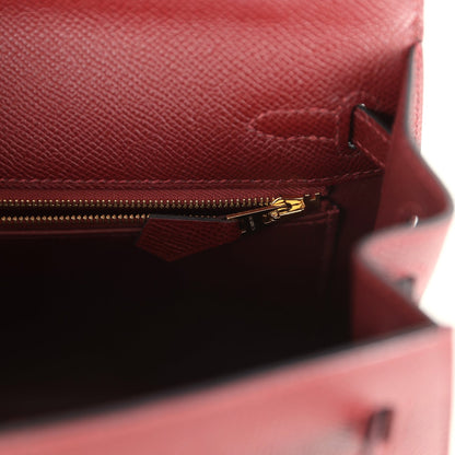 Pre-owned Hermes Kelly Sellier 25 Rouge H Epsom Gold Hardware