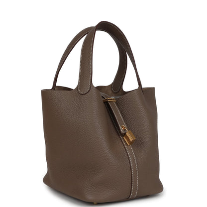 Hermes Picotin Lock 22 Etoupe Clemence Gold Hardware