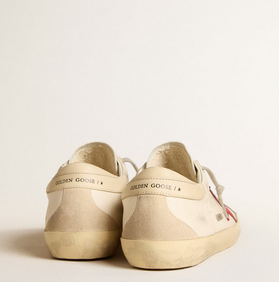 Super-Star in nappa con stella rossa e talloncino in pelle crema "ULTIMI PEZZI"