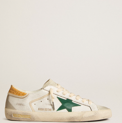 Super-Star con stella in suede verde e talloncino in pelle cocco gialla "ULTIMI PEZZI"