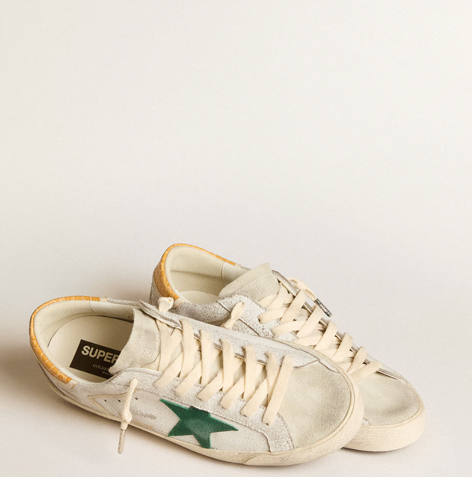 Super-Star con stella in suede verde e talloncino in pelle cocco gialla "ULTIMI PEZZI"
