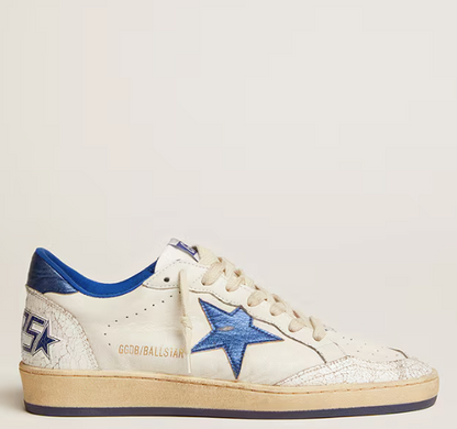 Ball Star Donna in nappa bianca con stella e talloncino in pelle laminata bluette "ULTIMI PEZZI"