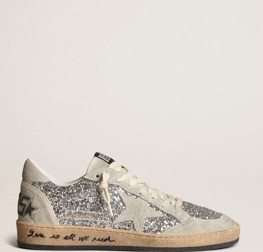 Women’s Ball Star in silver glitter with ice-gray suede inserts