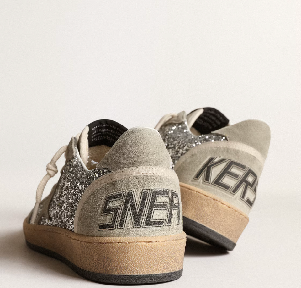 Women’s Ball Star in silver glitter with ice-gray suede inserts