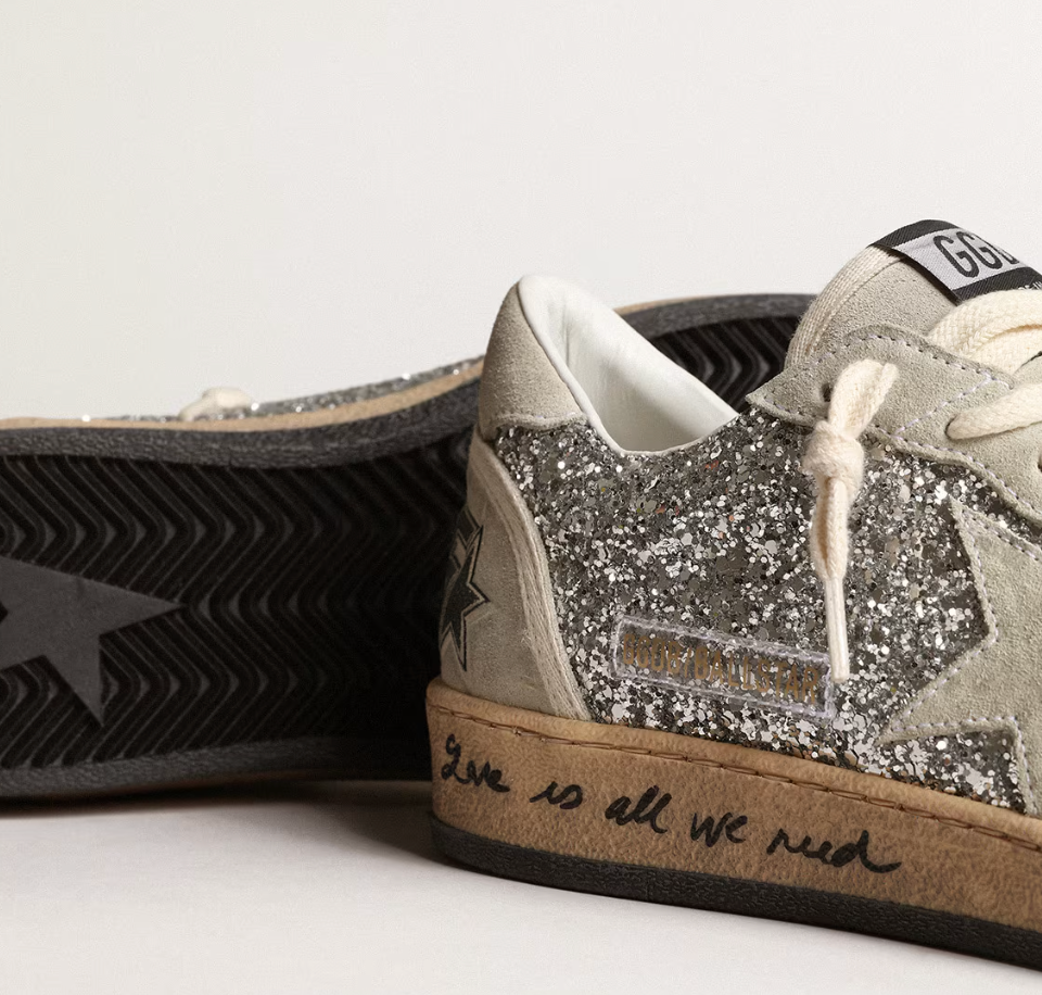 Women’s Ball Star in silver glitter with ice-gray suede inserts
