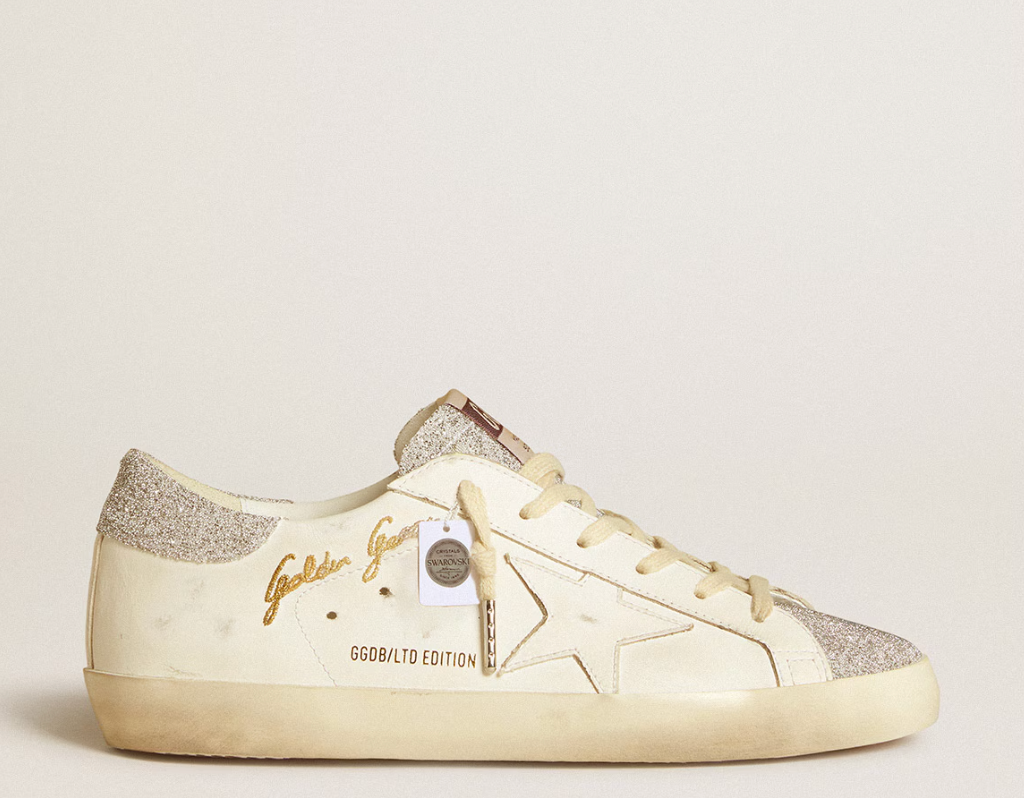 Super-Star LTD in white leather with Swarovski micro-crystal inserts