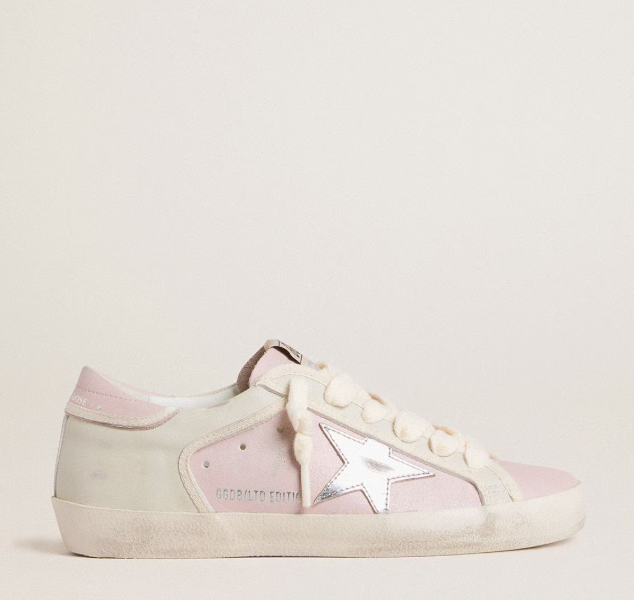 Super-Star LTD in pelle rosa con stella in pelle laminata argento e talloncino in pelle rosa