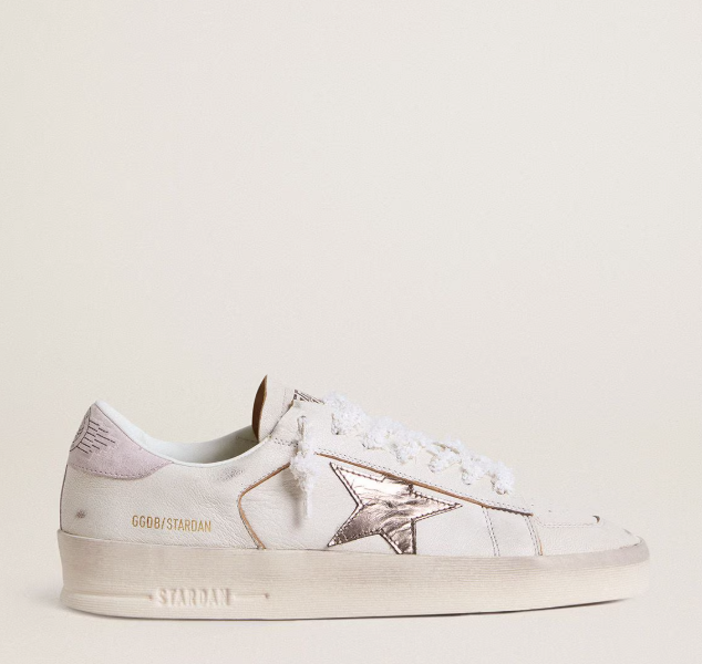 Stardan in nappa con stella in pelle laminata argento e talloncino in suede rosa