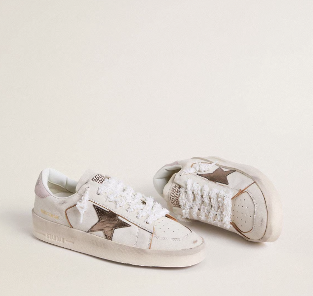 Stardan in nappa con stella in pelle laminata argento e talloncino in suede rosa